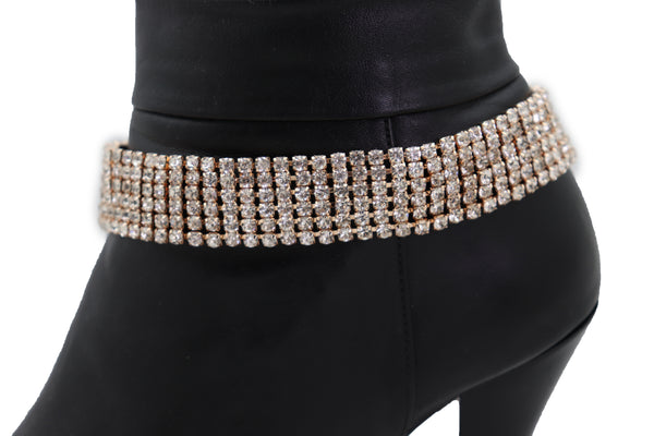 Women Gold Metal Chain Boot Bracelet Shoe Rhinestones Bling Charm Jewelry Anklet One Size