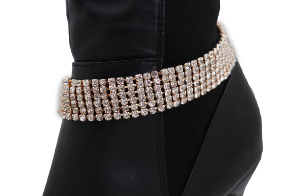 Women Gold Metal Chain Boot Bracelet Shoe Rhinestones Bling Charm Jewelry Anklet One Size