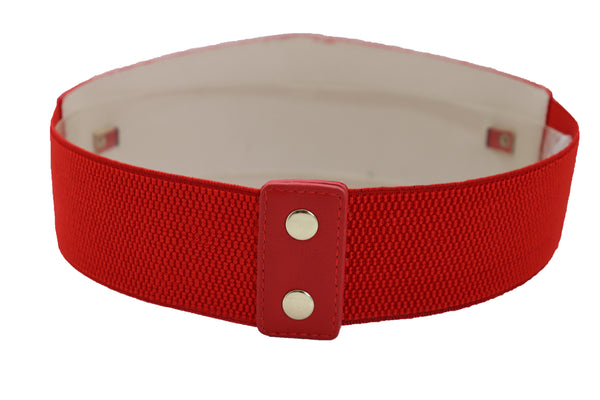 Brand New Women Red Faux Leather High Waist Hip Corset Cinch Elastic Belt Gold Chain S M
