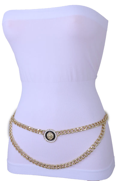 Women Hip High Waist Sexy Fashion Belt Gold Metal Chain Lion Charm Buckle Fits Sizes M L XL