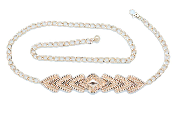 Brand New Women Skinny Belt Hip Waist Gold Metal Chain Arrowhead Charm Size Buckle M L XL