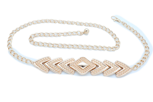 Brand New Women Skinny Belt Hip Waist Gold Metal Chain Arrowhead Charm Size Buckle M L XL