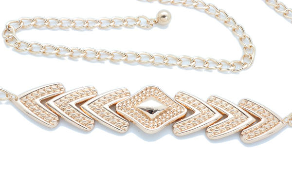 Brand New Women Skinny Belt Hip Waist Gold Metal Chain Arrowhead Charm Size Buckle M L XL