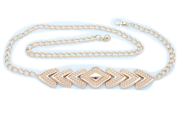 Women Skinny Belt Hip Waist Gold Metal Chain Arrowhead Charm Adjustable Size Band Buckle M L XL
