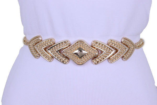 Women Skinny Belt Hip Waist Gold Metal Chain Arrowhead Charm Adjustable Size Band Buckle M L XL