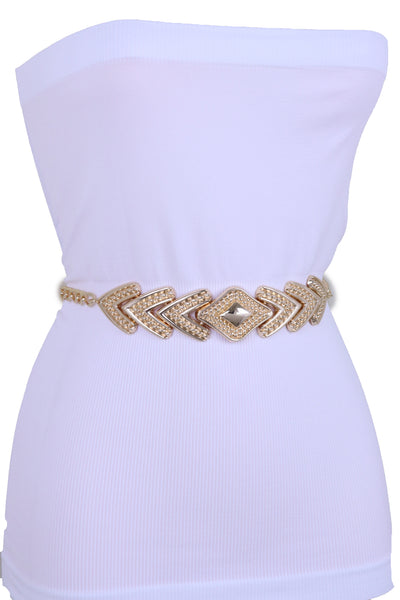 Women Skinny Belt Hip Waist Gold Metal Chain Arrowhead Charm Adjustable Size Band Buckle M L XL