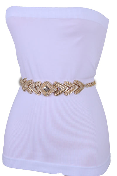 Brand New Women Skinny Belt Hip Waist Gold Metal Chain Arrowhead Charm Size Buckle M L XL