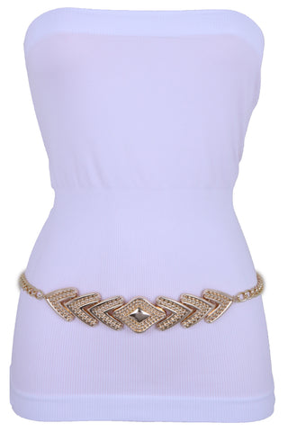 Women Skinny Belt Hip Waist Gold Metal Chain Arrowhead Charm Adjustable Size Band Buckle M L XL