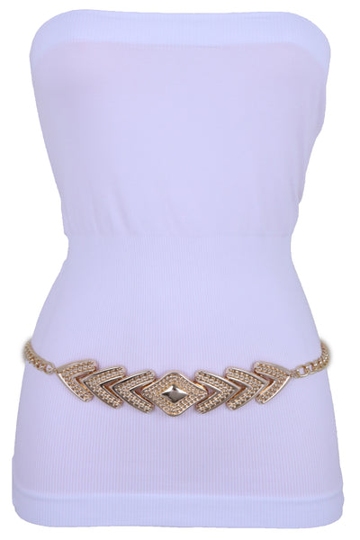 Brand New Women Skinny Belt Hip Waist Gold Metal Chain Arrowhead Charm Size Buckle M L XL