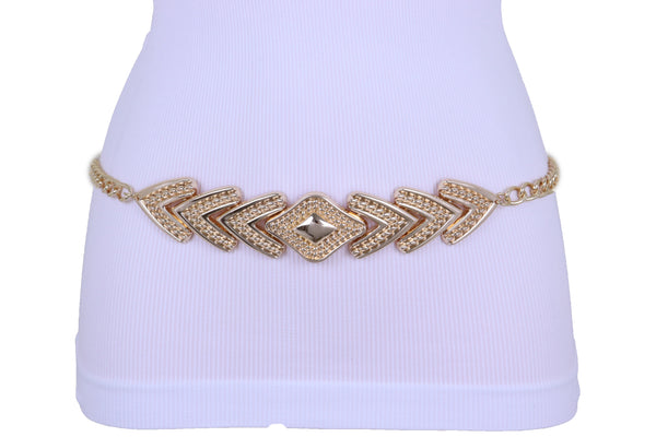 Women Skinny Belt Hip Waist Gold Metal Chain Arrowhead Charm Adjustable Size Band Buckle M L XL