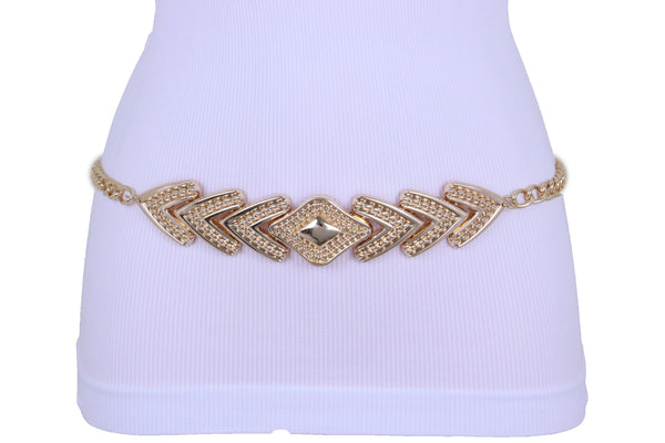 Women Fashion Belt Hip Waist Gold Metal Chain Link Arrowhead Charm Buckle Adjustable Band Plus Size XL XXL