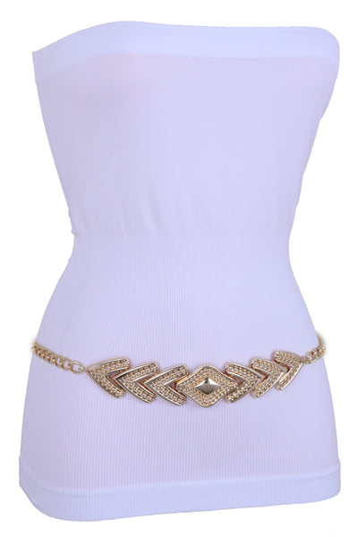 Brand New Women Skinny Belt Hip Waist Gold Metal Chain Arrowhead Charm Size Buckle M L XL