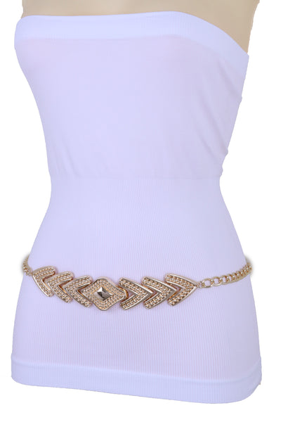Women Skinny Belt Hip Waist Gold Metal Chain Arrowhead Charm Adjustable Size Band Buckle M L XL