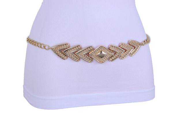 Women Fashion Belt Hip Waist Gold Metal Chain Link Arrowhead Charm Buckle Adjustable Band Plus Size XL XXL