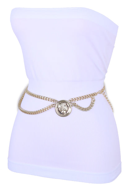 Brand New Women Hip High Waist Belt Gold Metal Chain Wave Medallion Coin Charm Size M L XL