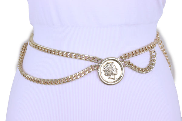 Brand New Women Hip High Waist Belt Gold Metal Chain Wave Medallion Coin Charm Size M L XL
