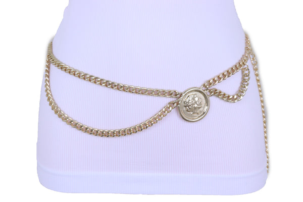 Brand New Women Hip High Waist Belt Gold Metal Chain Wave Medallion Coin Charm Size M L XL