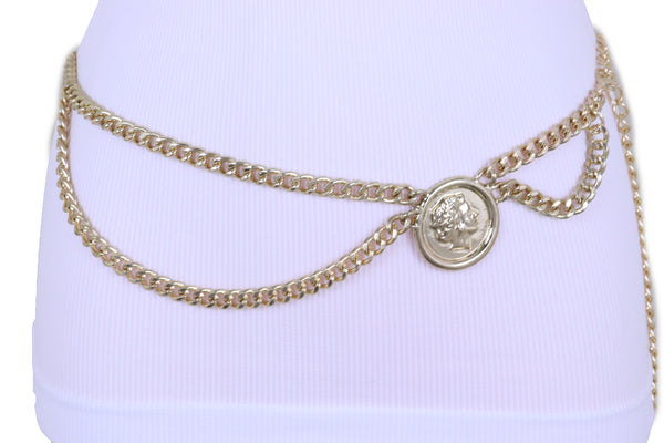 Brand New Women Hip High Waist Belt Gold Metal Chain Wave Medallion Coin Charm Size M L XL