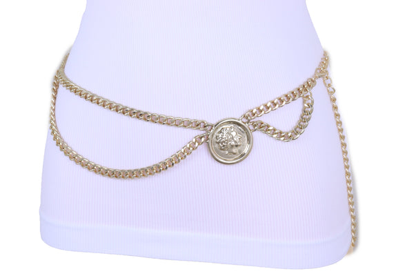 Brand New Women Hip High Waist Belt Gold Metal Chain Wave Medallion Coin Charm Size M L XL