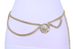 Medallion Coin Charm Side Wave Gold Metal Chain Belt