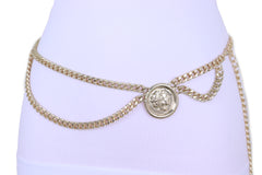 Brown Elastic Fashion Belt Gold Metal XX Charms Fit Size S M