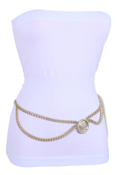 Brand New Women Hip High Waist Belt Gold Metal Chain Wave Medallion Coin Charm Size M L XL