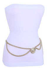 Medallion Coin Charm Side Wave Gold Metal Chain Belt