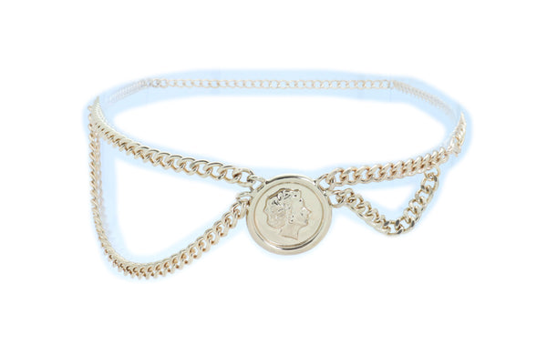 Brand New Women Hip High Waist Belt Gold Metal Chain Wave Medallion Coin Charm Size M L XL
