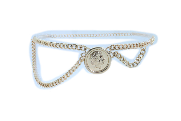 Brand New Women Hip High Waist Belt Gold Metal Chain Wave Medallion Coin Charm Size M L XL