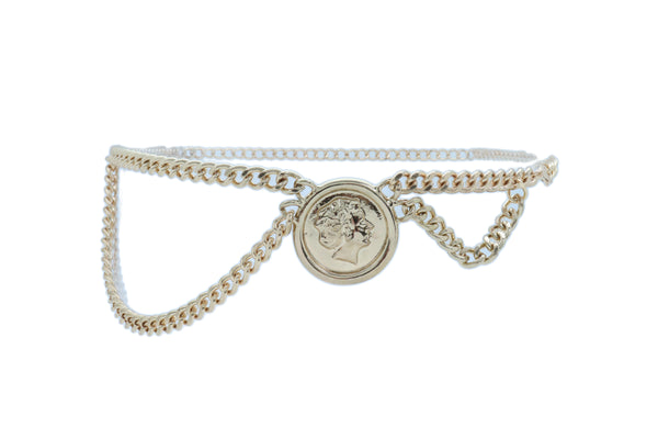 Brand New Women Hip High Waist Belt Gold Metal Chain Wave Medallion Coin Charm Size M L XL
