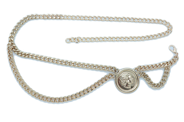 Brand New Women Hip High Waist Belt Gold Metal Chain Wave Medallion Coin Charm Size M L XL