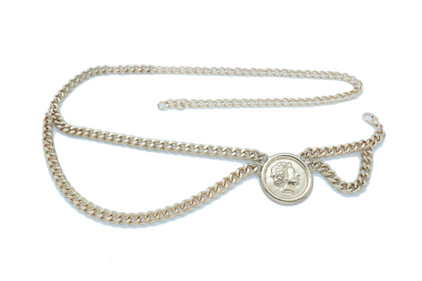 Brand New Women Hip High Waist Belt Gold Metal Chain Wave Medallion Coin Charm Size M L XL