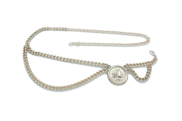 Brand New Women Hip High Waist Belt Gold Metal Chain Wave Medallion Coin Charm Size M L XL