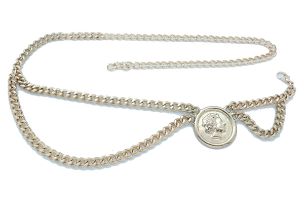 Brand New Women Hip High Waist Belt Gold Metal Chain Wave Medallion Coin Charm Size M L XL