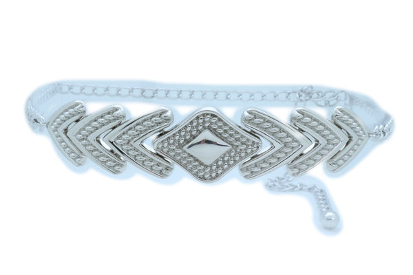 Women Fashion Belt Hip Waist Silver Metal Chain Arrowhead Charm Buckle Adjustable Band Size XS S M