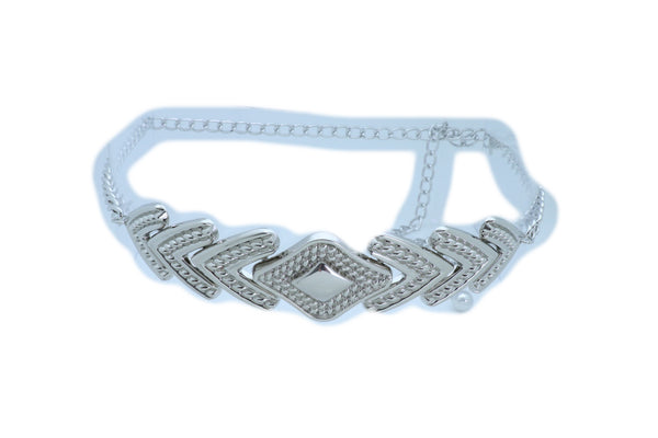 Women Fashion Belt Hip Waist Silver Metal Chain Arrowhead Charm Buckle Adjustable Band Size XS S M