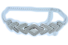 Fancy Belt Hip Waist Silver Metal Chain Arrowhead Buckle M L XL
