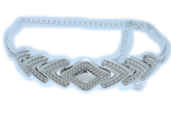 Women Fashion Belt Hip Waist Silver Metal Chain Arrowhead Charm Buckle Adjustable Band Size XS S M