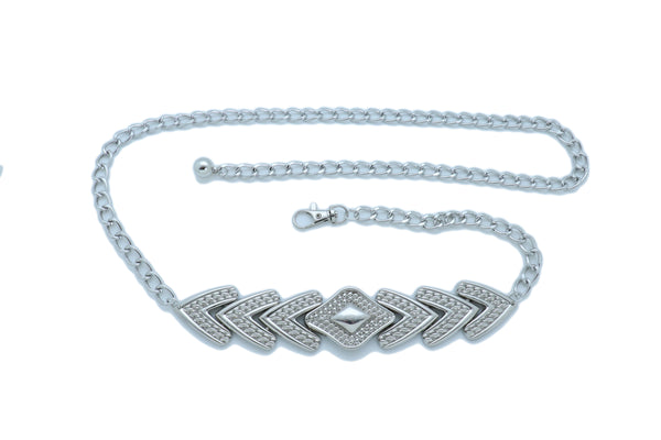 Women Fashion Belt Hip Waist Silver Metal Chain Arrowhead Charm Buckle Adjustable Band Size XS S M