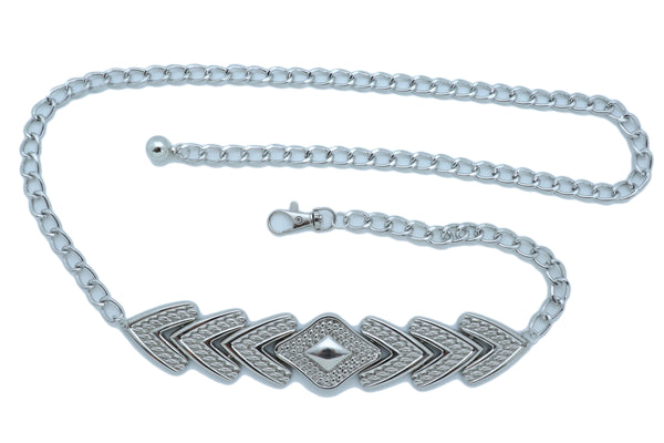 Women Fashion Belt Hip Waist Silver Metal Chain Arrowhead Charm Buckle Adjustable Band Size XS S M