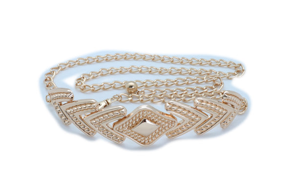 Women Skinny Belt Hip Waist Gold Metal Chain Arrowhead Charm Adjustable Size Band Buckle M L XL