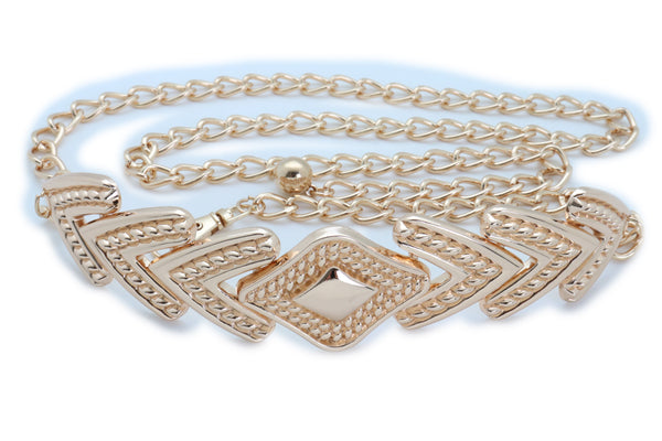Women Fashion Belt Hip Waist Gold Metal Chain Link Arrowhead Charm Buckle Adjustable Band Plus Size XL XXL