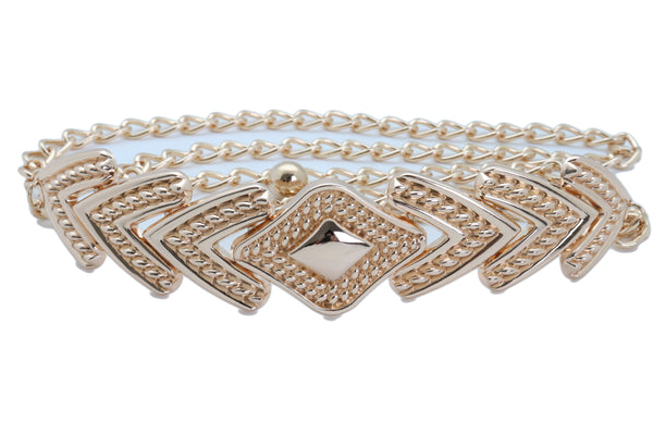 Women Skinny Belt Hip Waist Gold Metal Chain Arrowhead Charm Adjustable Size Band Buckle M L XL
