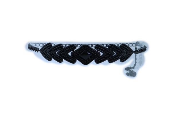 Brand New Women Hip High Waist Black Metal Chain Skinny Belt Arrowhead Charm Buckle M L XL
