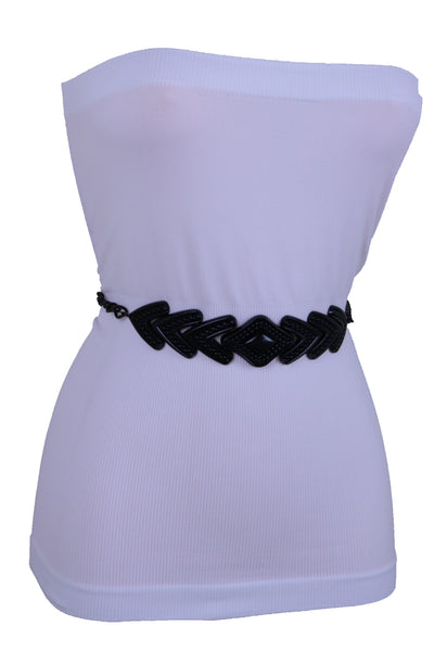 Brand New Women Hip High Waist Black Metal Chain Skinny Belt Arrowhead Charm Buckle M L XL