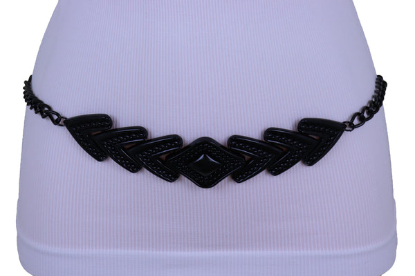 Brand New Women Hip High Waist Black Metal Chain Skinny Belt Arrowhead Charm Buckle M L XL