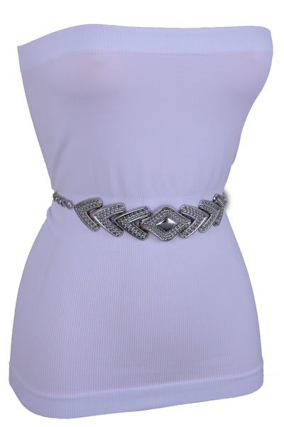 Women Fashion Belt Hip Waist Silver Metal Chain Arrowhead Charm Buckle Adjustable Band Size XS S M