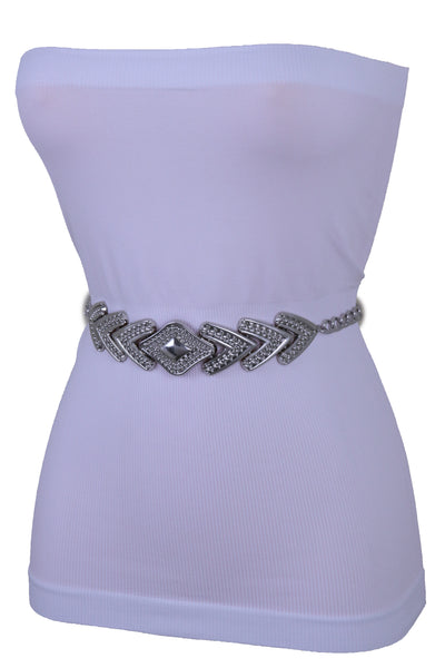 Women Fashion Belt Hip Waist Silver Metal Chain Arrowhead Charm Buckle Adjustable Band Size XS S M