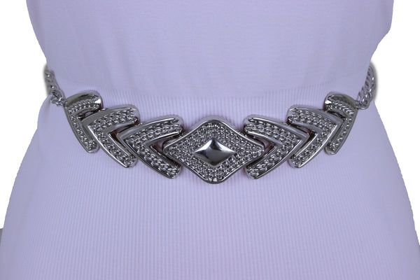Women Fashion Belt Hip Waist Silver Metal Chain Arrowhead Charm Buckle Adjustable Band Size XS S M