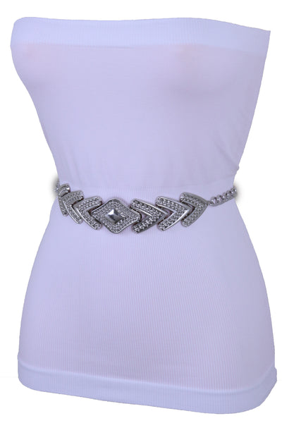 Women Fashion Belt Hip Waist Silver Metal Chain Arrowhead Charm Buckle Adjustable Band Size XS S M